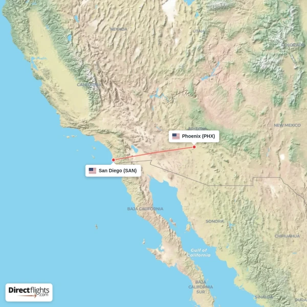 Phoenix - San Diego direct flight map