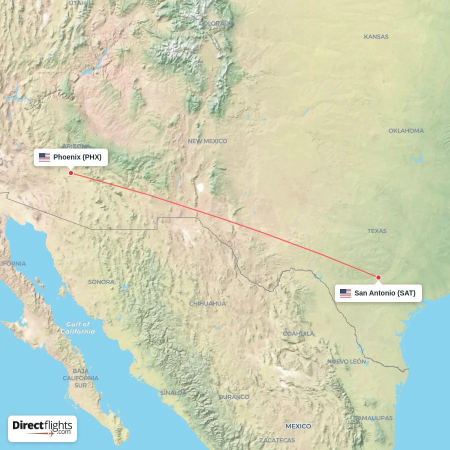 PHX - SAT route map