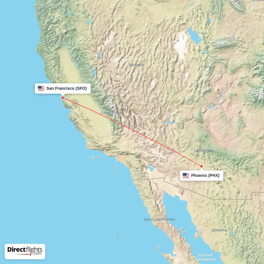 PHX - SFO route map