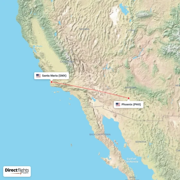 Phoenix - Santa Maria direct flight map