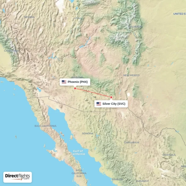 Phoenix - Silver City direct flight map