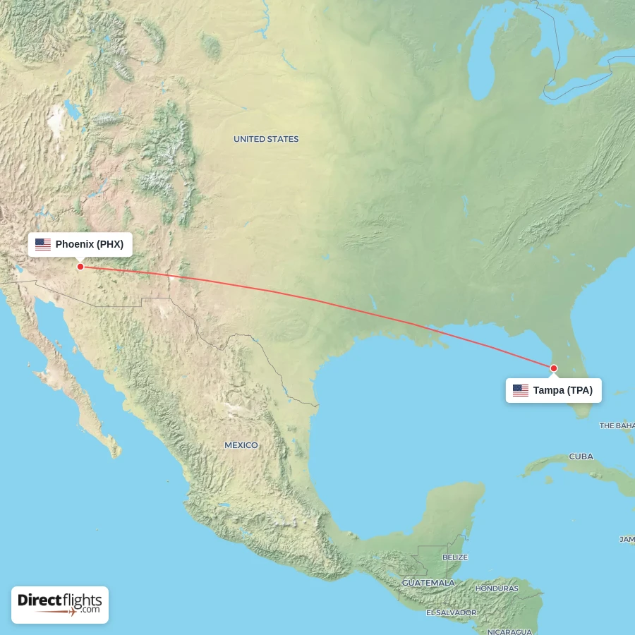 PHX - TPA route map