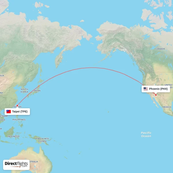 Phoenix - Taipei direct flight map