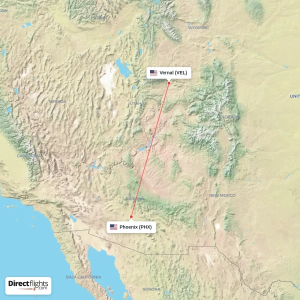 Phoenix - Vernal direct flight map
