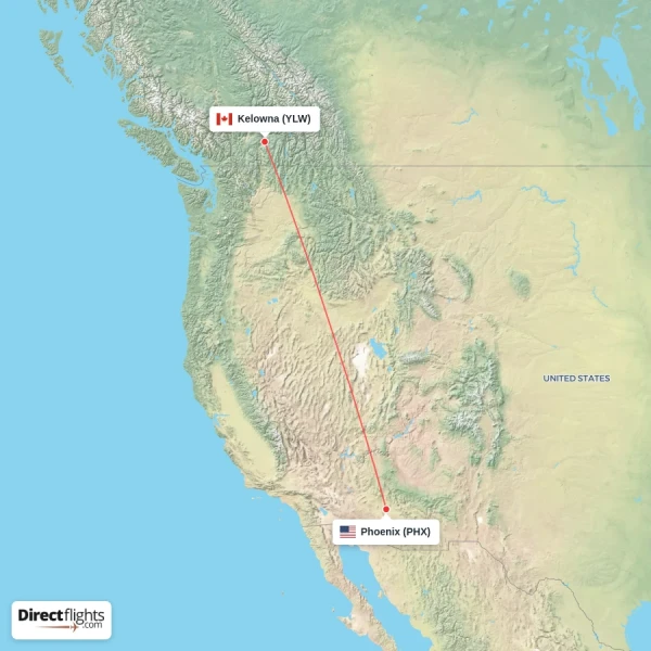 Phoenix - Kelowna direct flight map