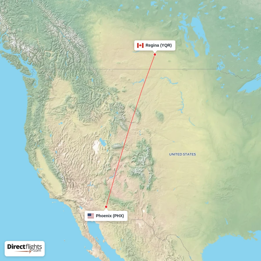 PHX - YQR route map