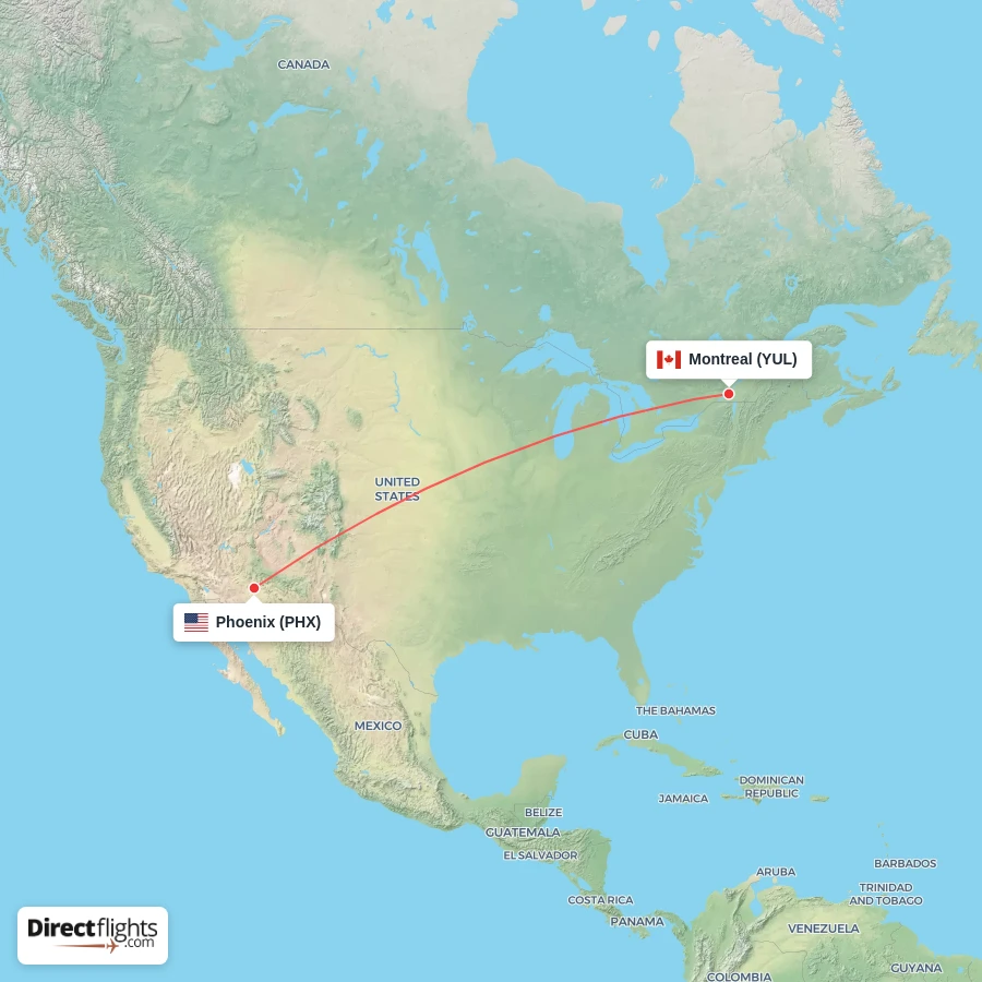 PHX - YUL route map