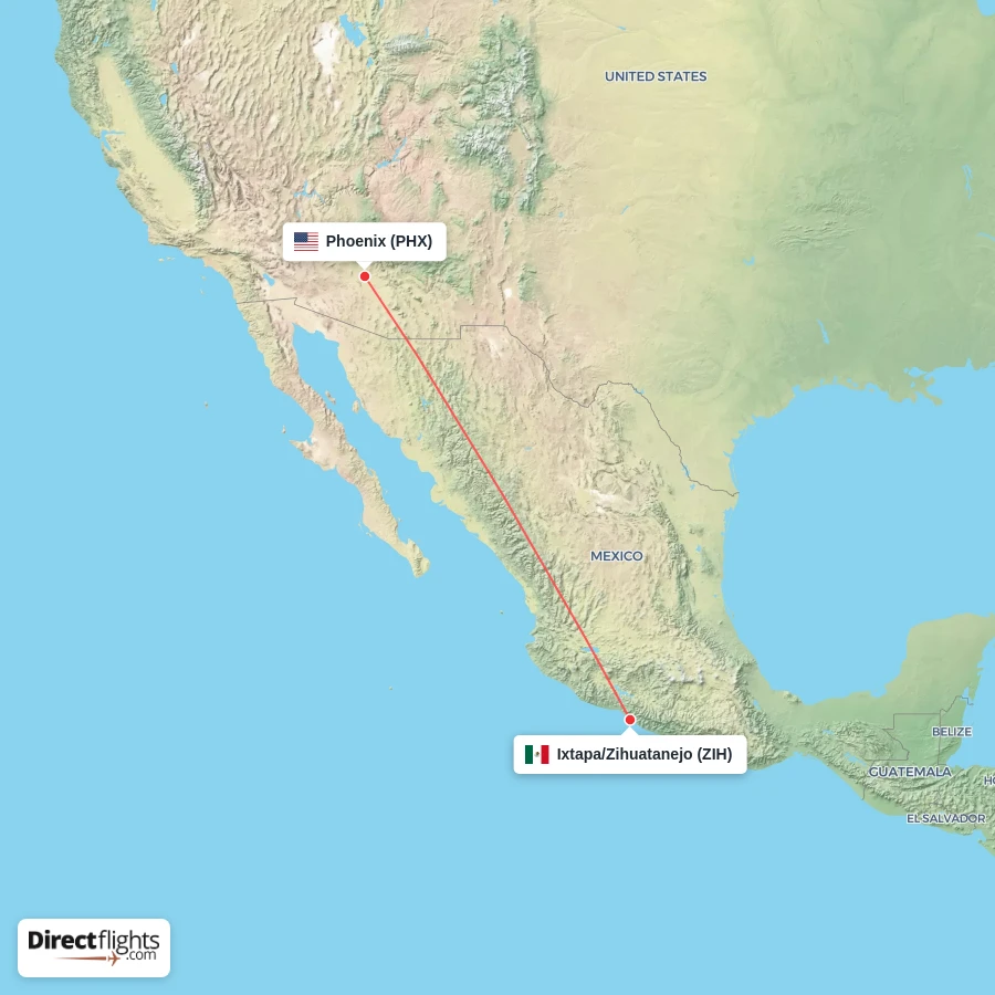 PHX - ZIH route map