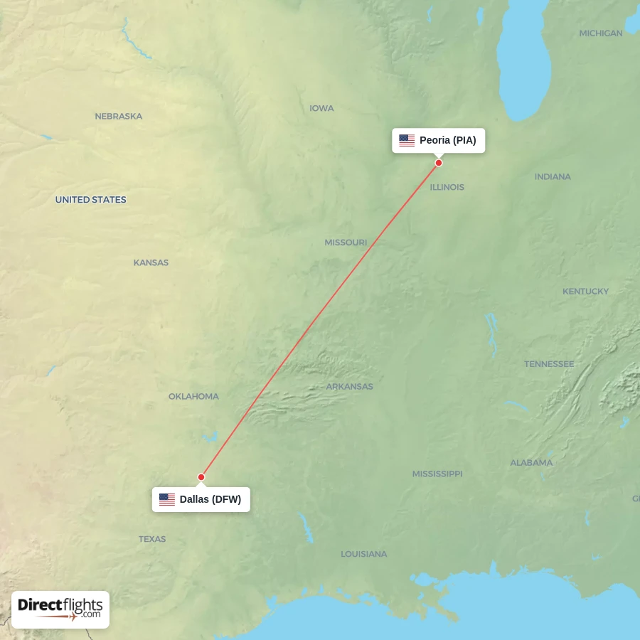 PIA - DFW route map