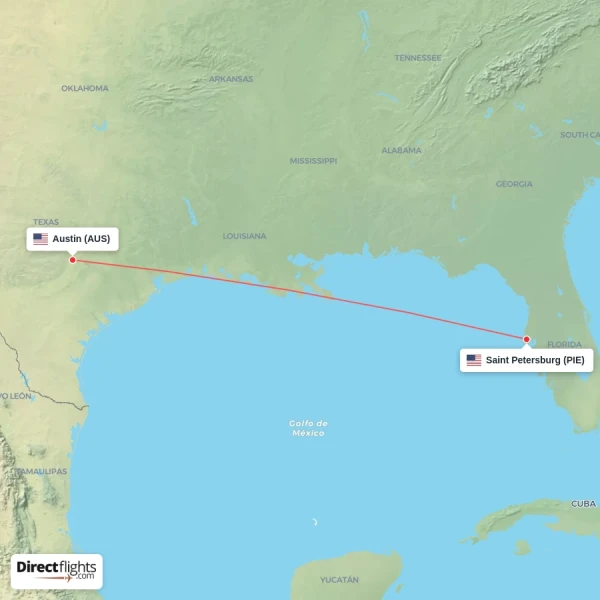 Saint Petersburg - Austin direct flight map