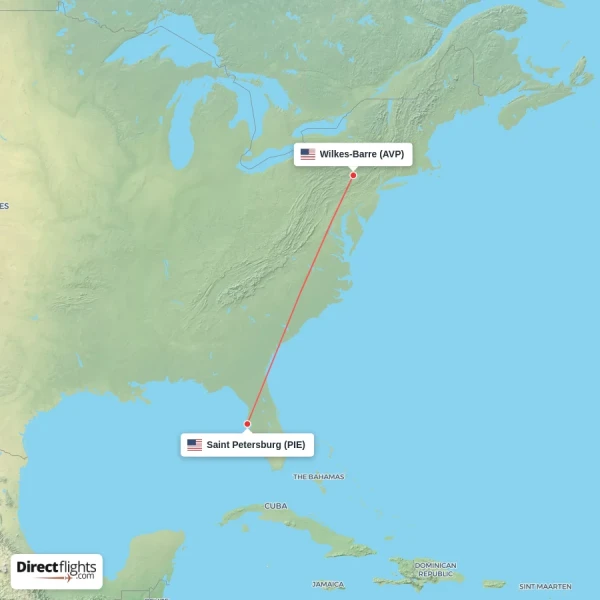 Saint Petersburg - Wilkes-Barre direct flight map