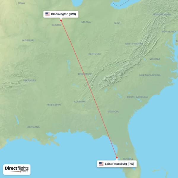 Saint Petersburg - Bloomington direct flight map
