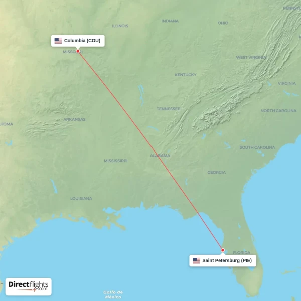 Saint Petersburg - Columbia direct flight map