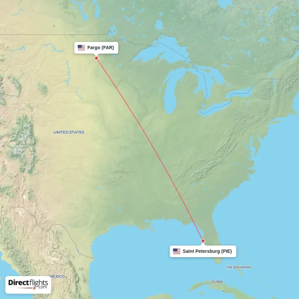 Saint Petersburg - Fargo direct flight map