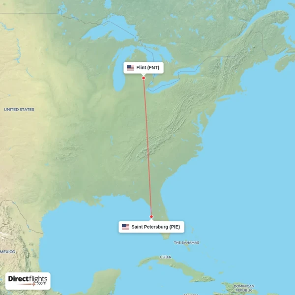 Saint Petersburg - Flint direct flight map