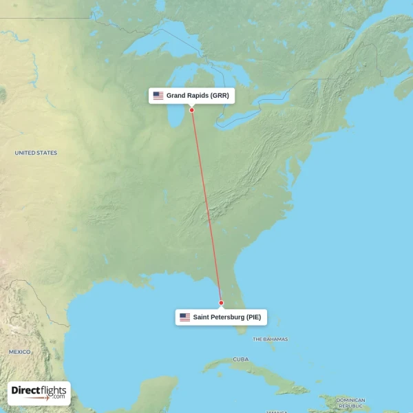 Saint Petersburg - Grand Rapids direct flight map