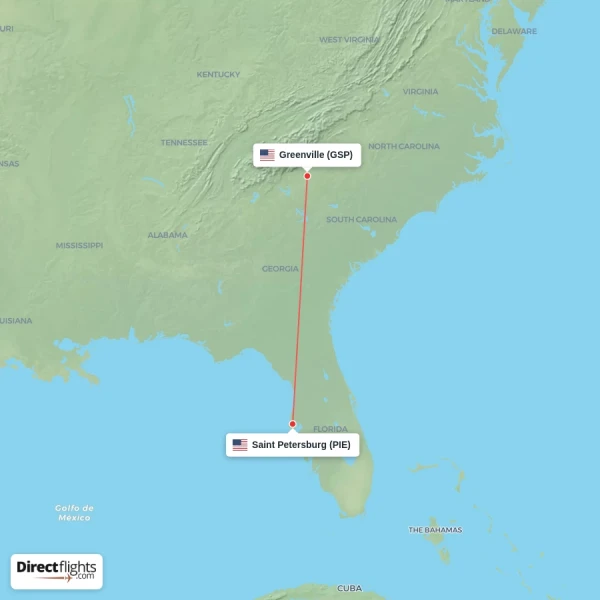 Saint Petersburg - Greenville direct flight map