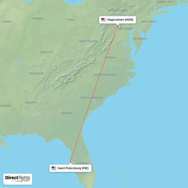 Saint Petersburg - Hagerstown direct flight map