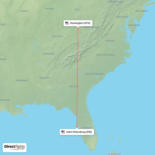 Saint Petersburg - Huntington direct flight map