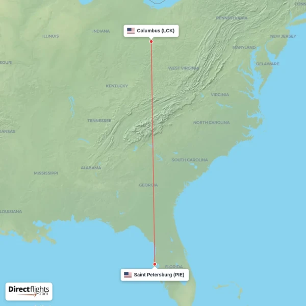 Saint Petersburg - Columbus direct flight map