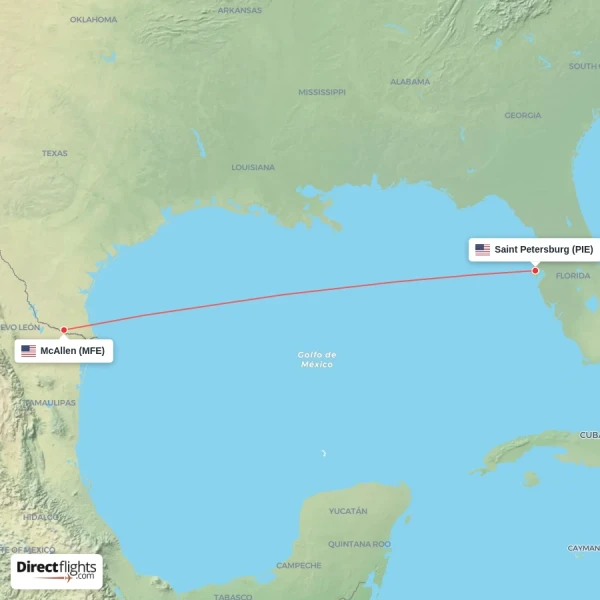 Saint Petersburg - McAllen direct flight map