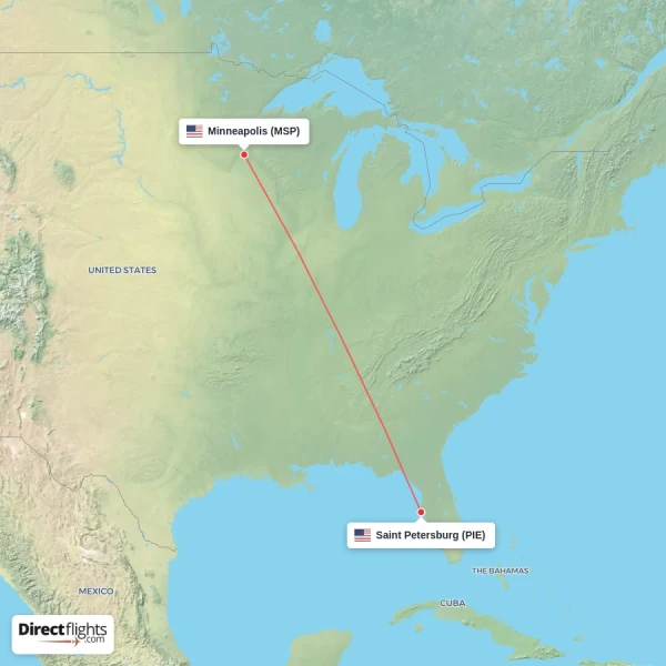 Saint Petersburg - Minneapolis direct flight map