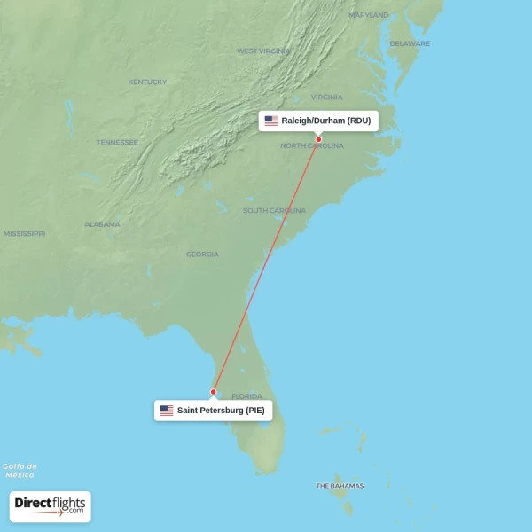 Saint Petersburg - Raleigh/Durham direct flight map