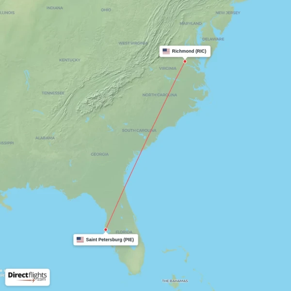 Saint Petersburg - Richmond direct flight map