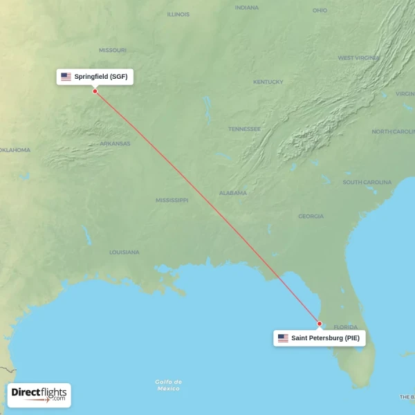 Saint Petersburg - Springfield direct flight map