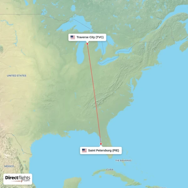 Saint Petersburg - Traverse City direct flight map