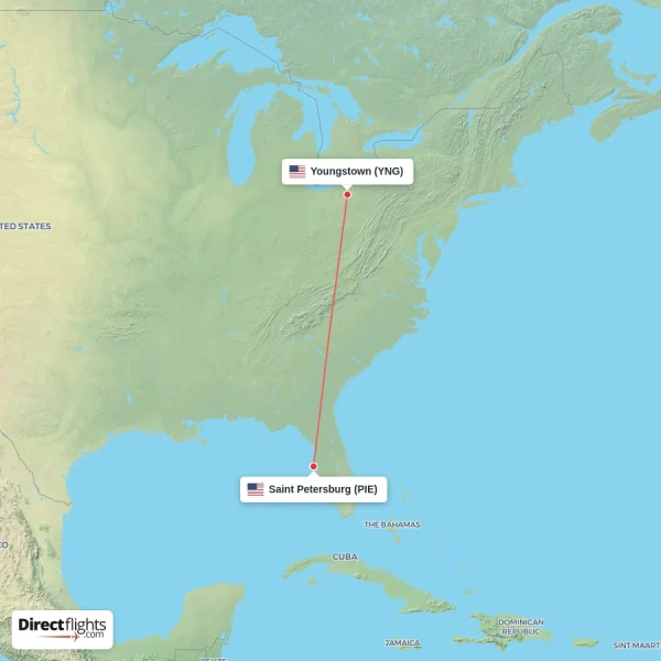 Saint Petersburg - Youngstown direct flight map