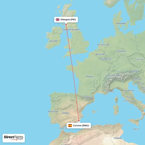 Glasgow - Corvera direct flight map