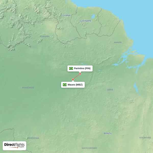 Parintins - Maues direct flight map