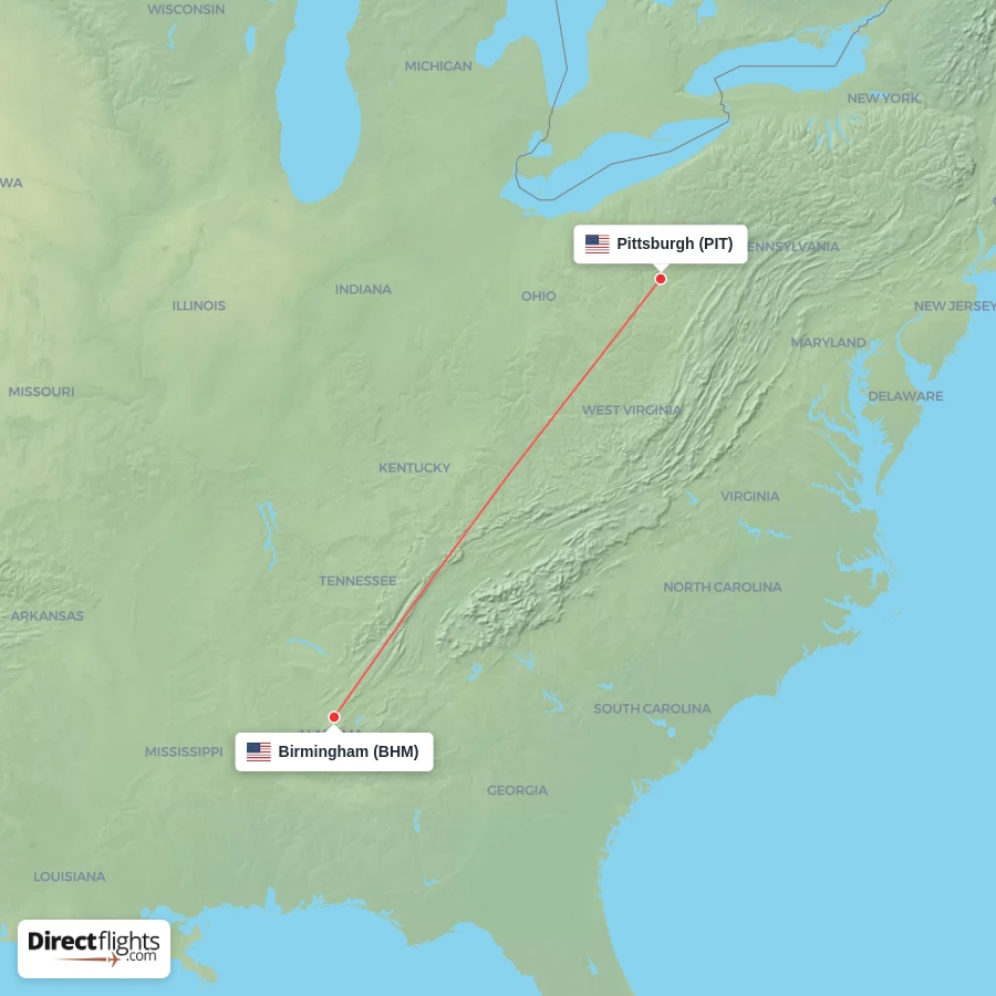 PIT - BHM route map