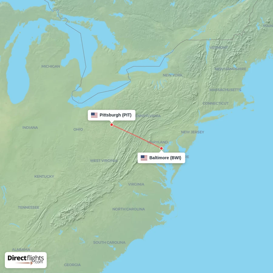 PIT - BWI route map