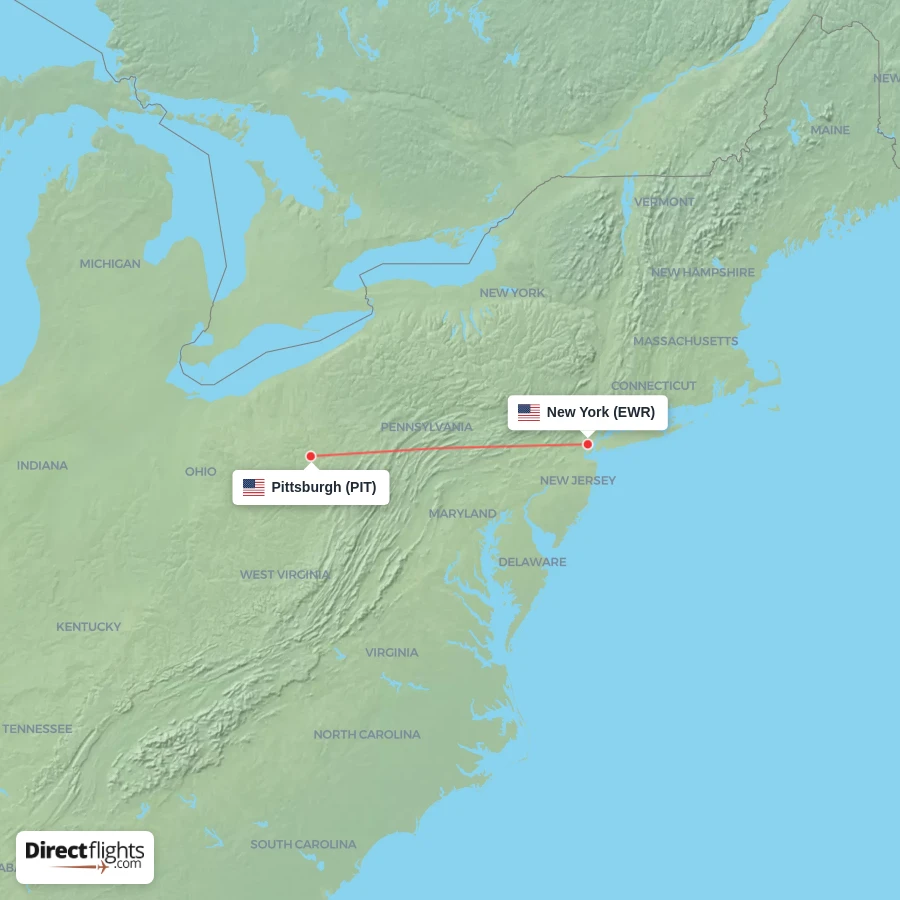 PIT - EWR route map