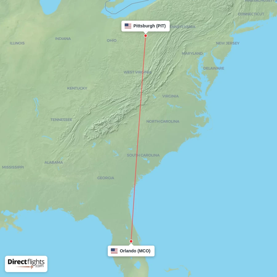 PIT - MCO route map