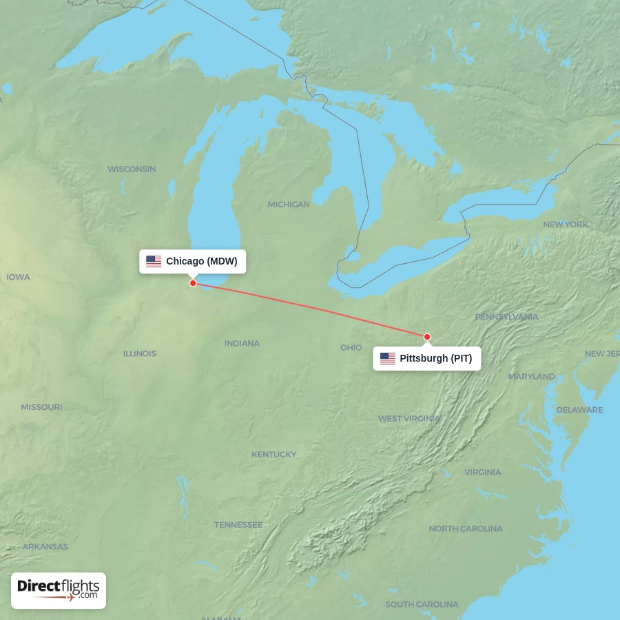 PIT - MDW route map