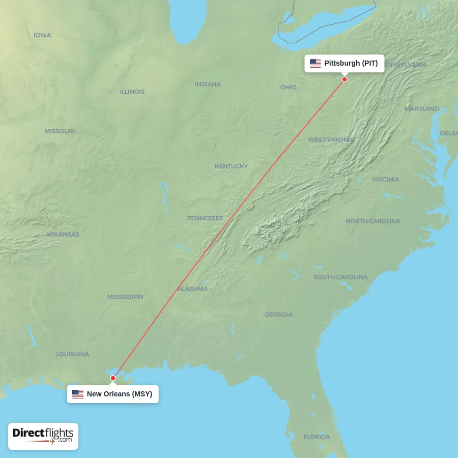 PIT - MSY route map