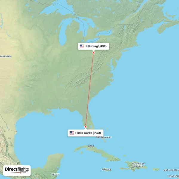 Pittsburgh - Punta Gorda direct flight map
