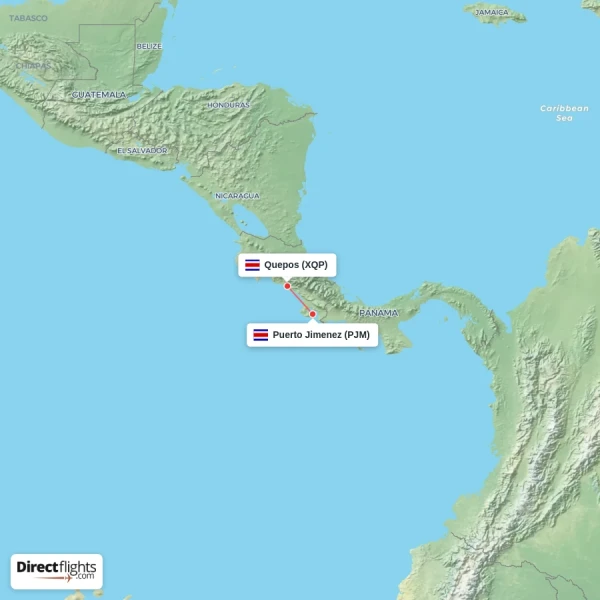 Puerto Jimenez - Quepos direct flight map