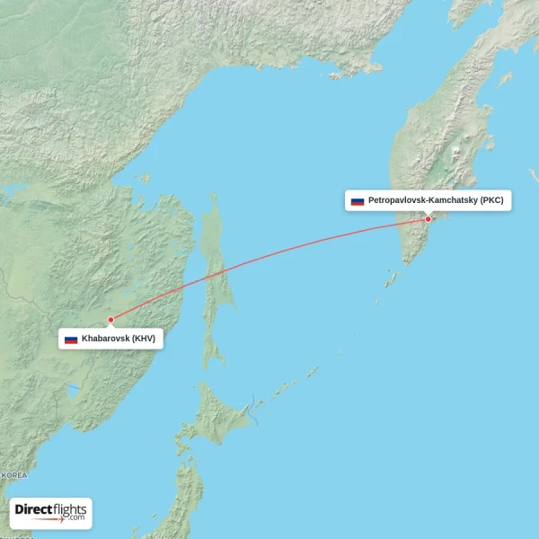 Petropavlovsk-Kamchatsky - Khabarovsk direct flight map
