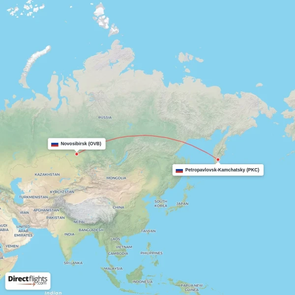 Petropavlovsk-Kamchatsky - Novosibirsk direct flight map