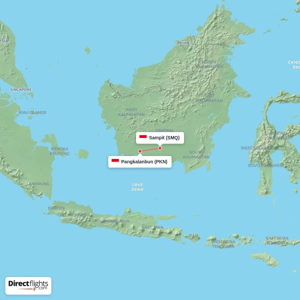 Pangkalanbun - Sampit direct flight map