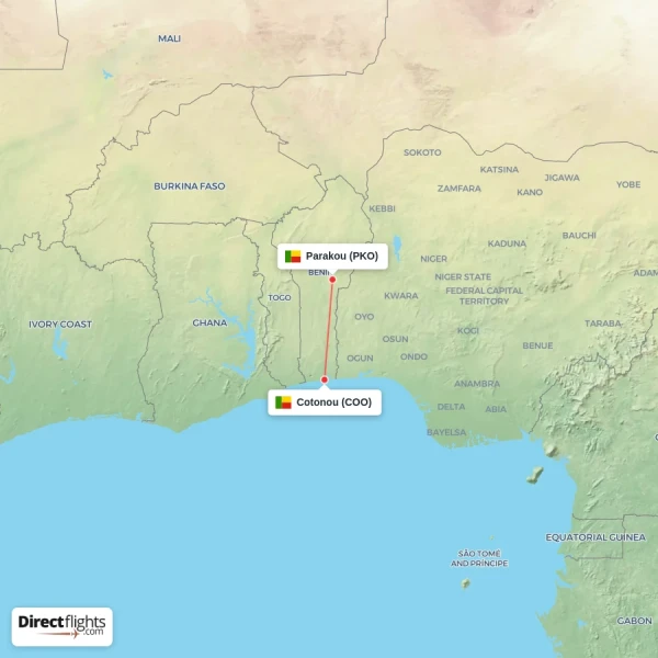 Parakou - Cotonou direct flight map