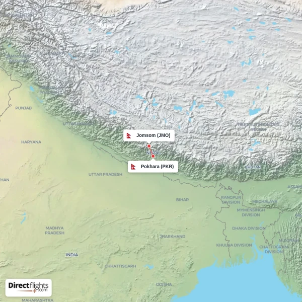 Pokhara - Jomsom direct flight map