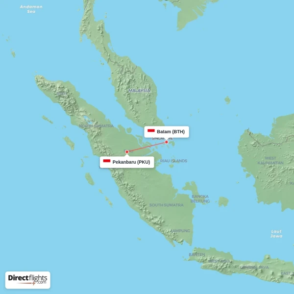 Pekanbaru - Batam direct flight map