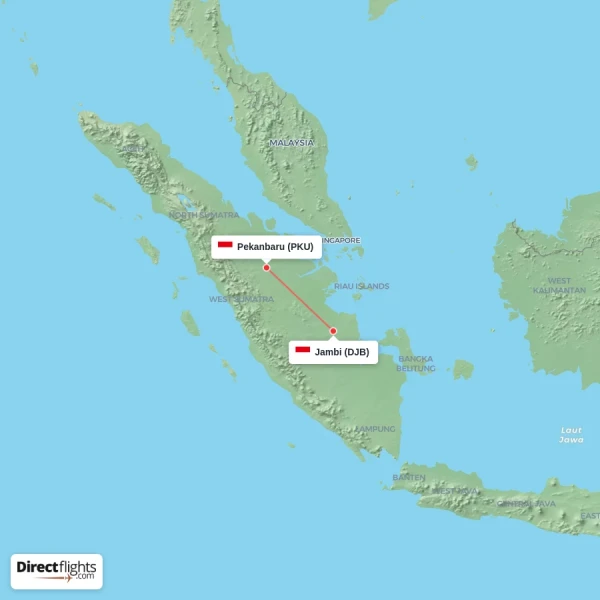 Pekanbaru - Jambi direct flight map