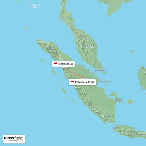 Pekanbaru - Sibolga direct flight map