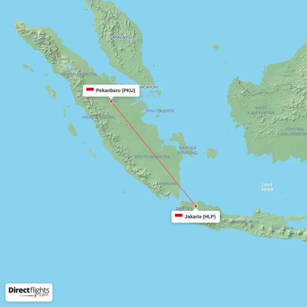 Pekanbaru - Jakarta direct flight map